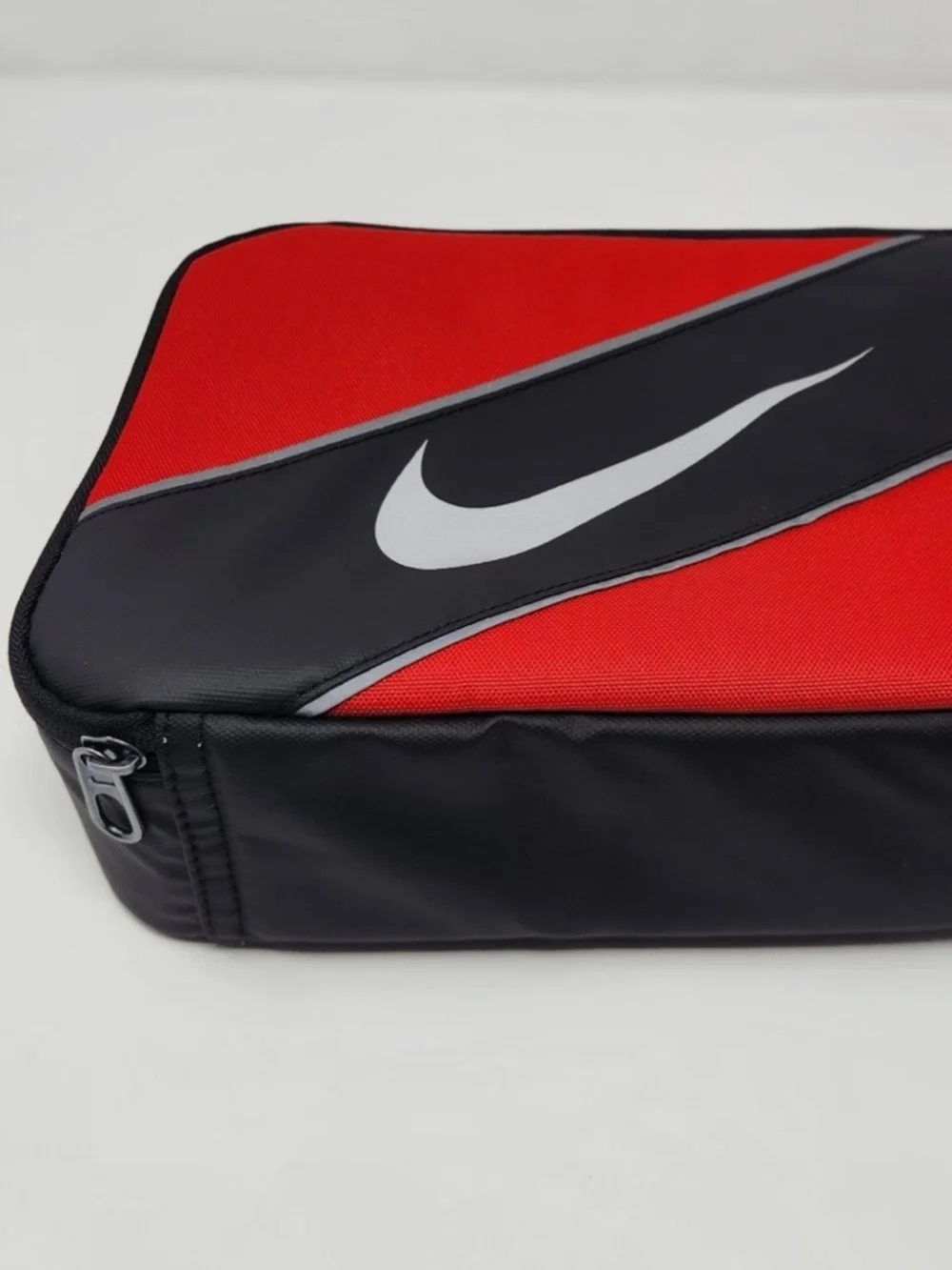 NIKE Black Red Contrast White Logo Reflective Insulated Top Handle Lunch Bag